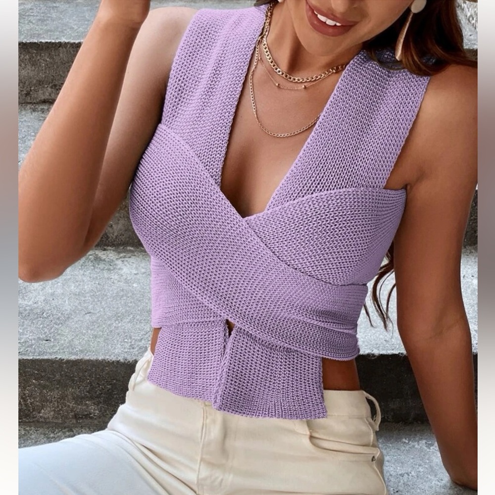 Purple Knit Crop Top